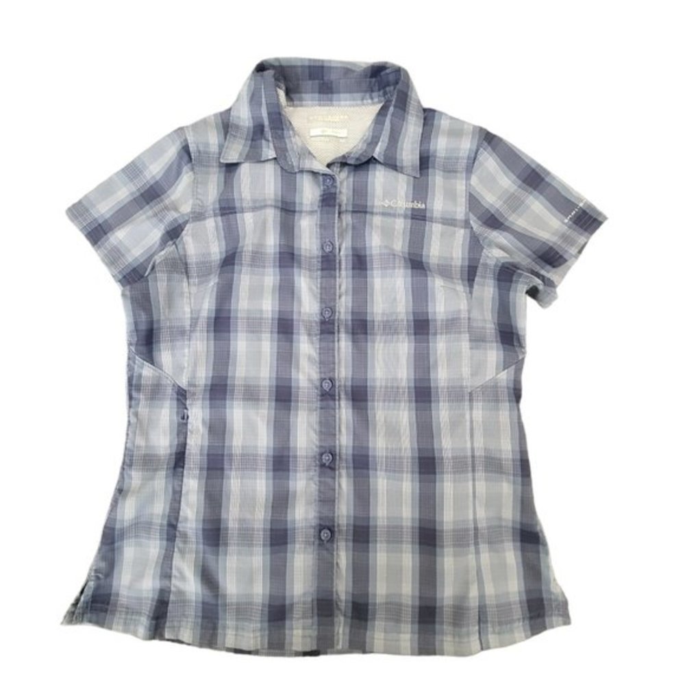 Women's Columbia Sportswear Blue‎ Plaid Button Down Short Sleeves Shirt